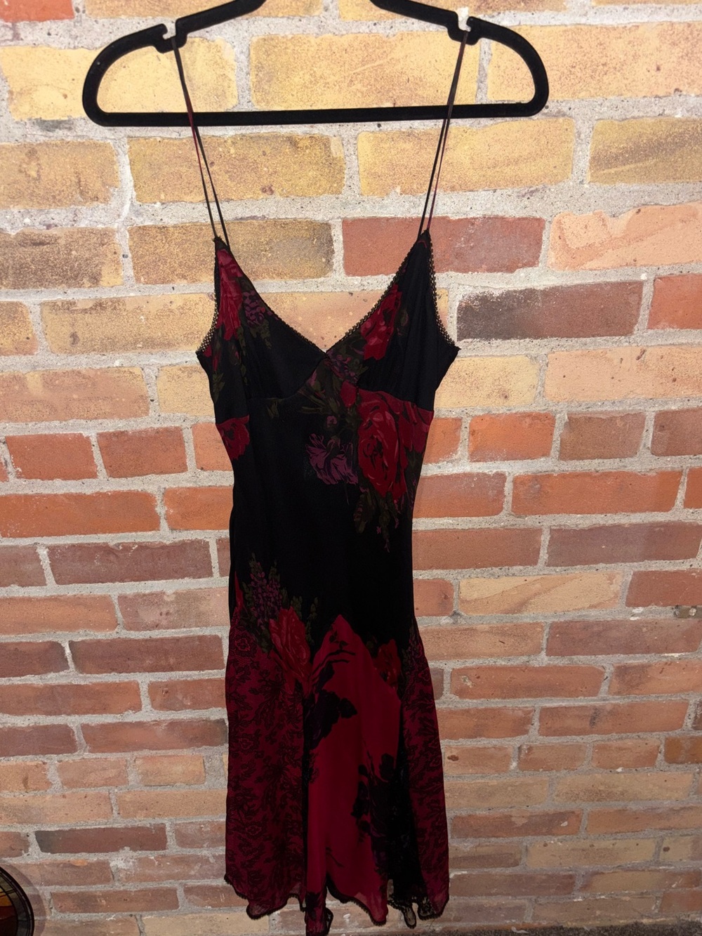 Rare 90s Vintage Betsy Johnson Silk Rose Red and Black Dress Brand New - Picture 1 of 6